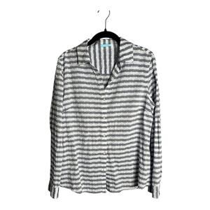 J. McLaughlin Blue and Gray Striped Button Down Lightweight Shirt Size 10